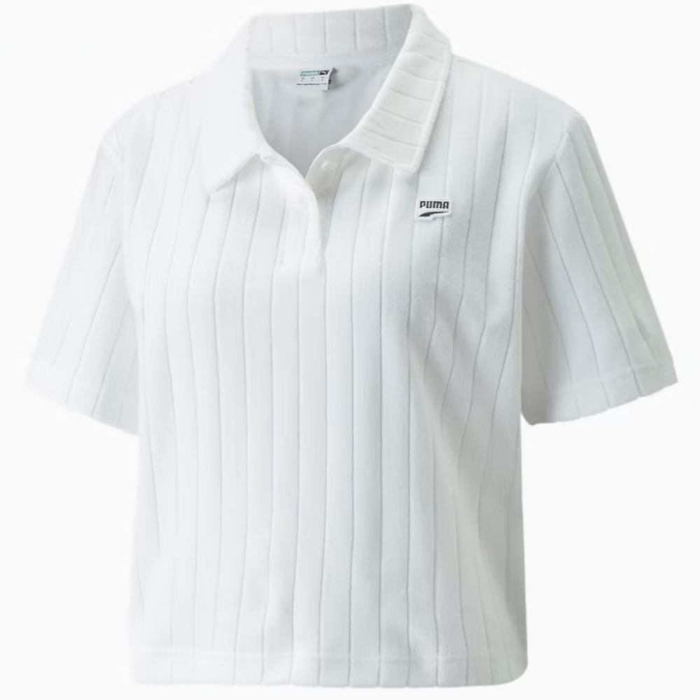 NWT Puma Womens Downtown Toweling White Striped Polo Shirt Size Large